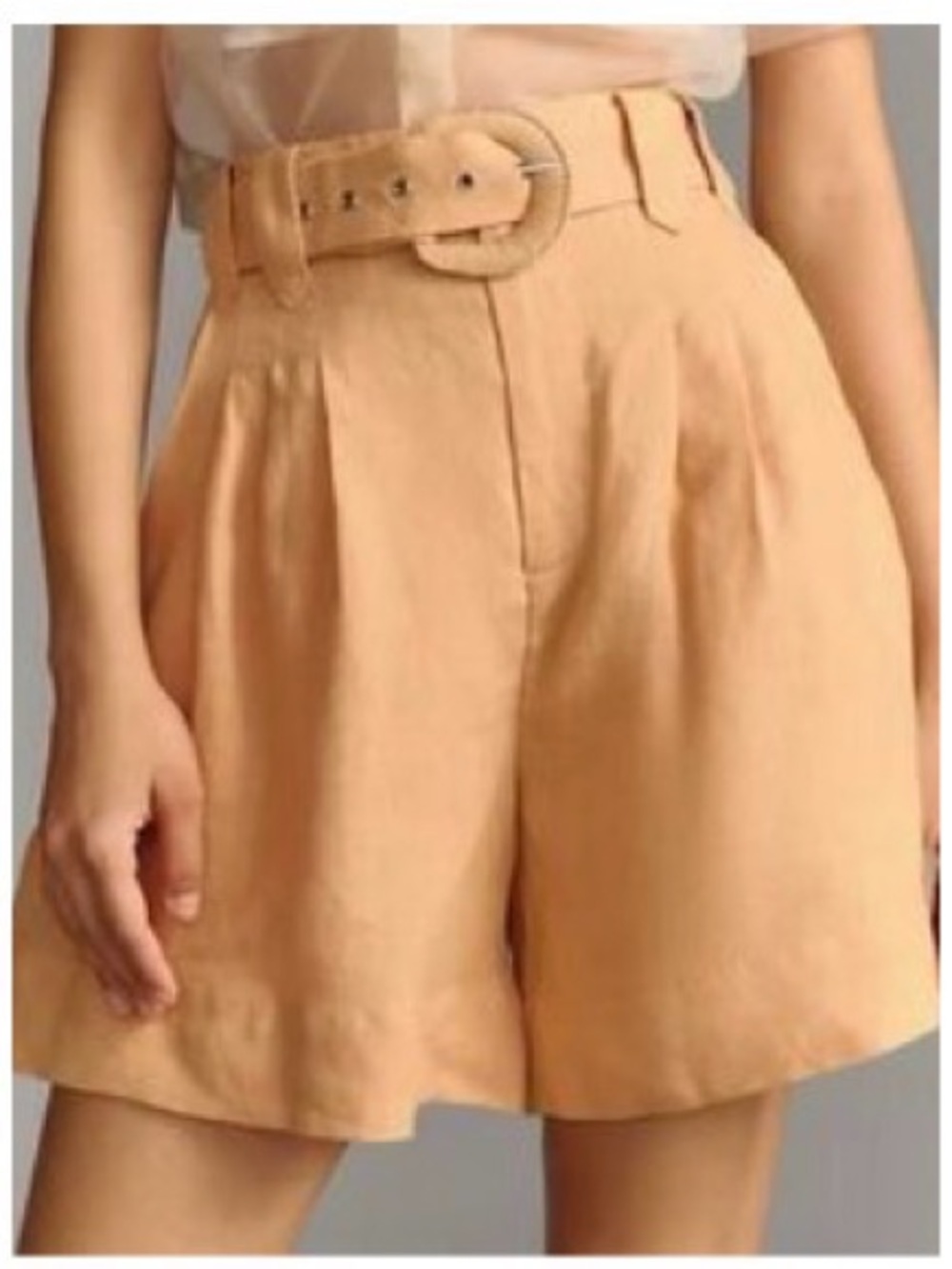 FARM Rio Pale Peach High-Rise Pleated Belted Shorts